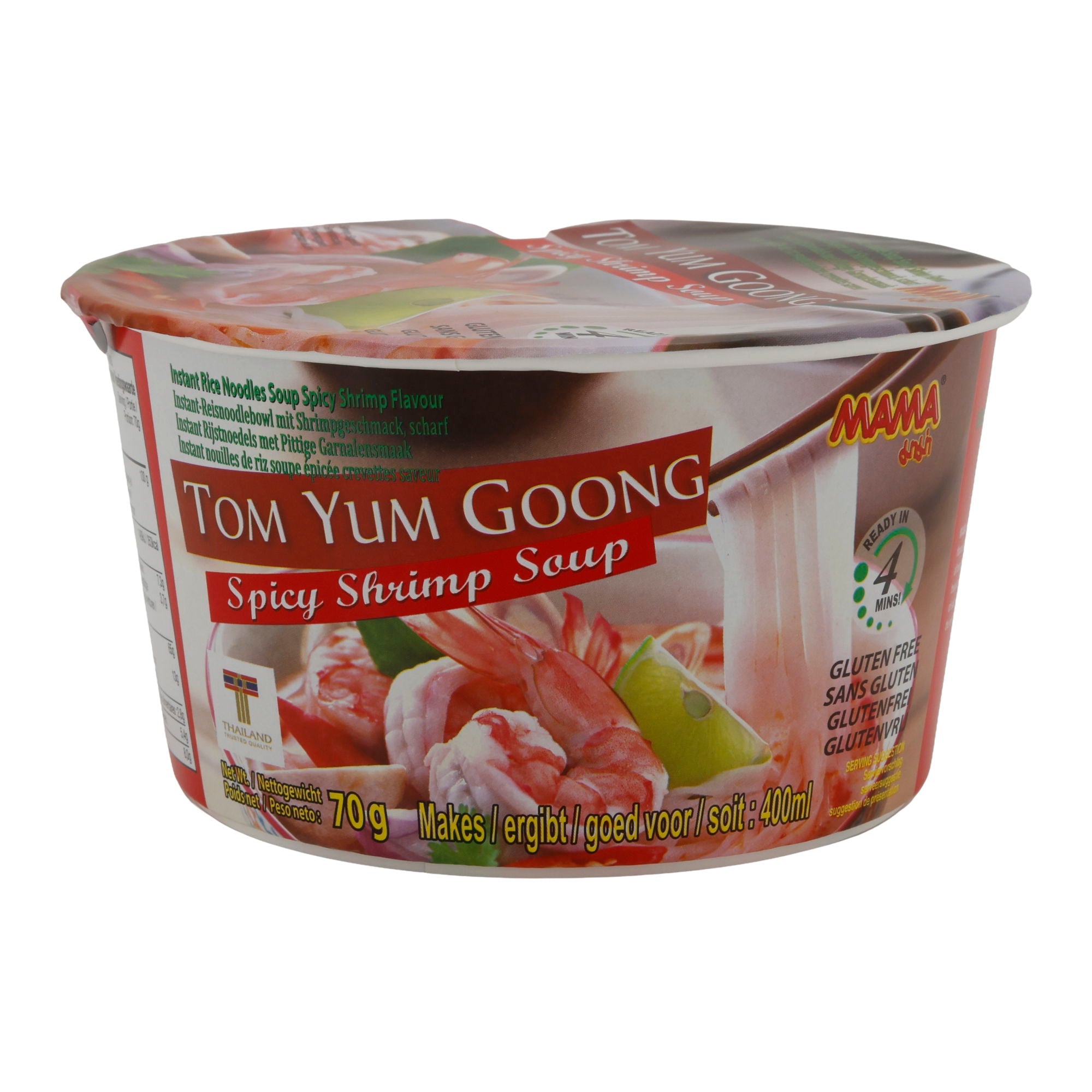 Reisnudelsuppe MAMA | Tom Yum Goong | Glutenfrei, scharf mit Garnelengeschmack | 70 g Becher MAMA